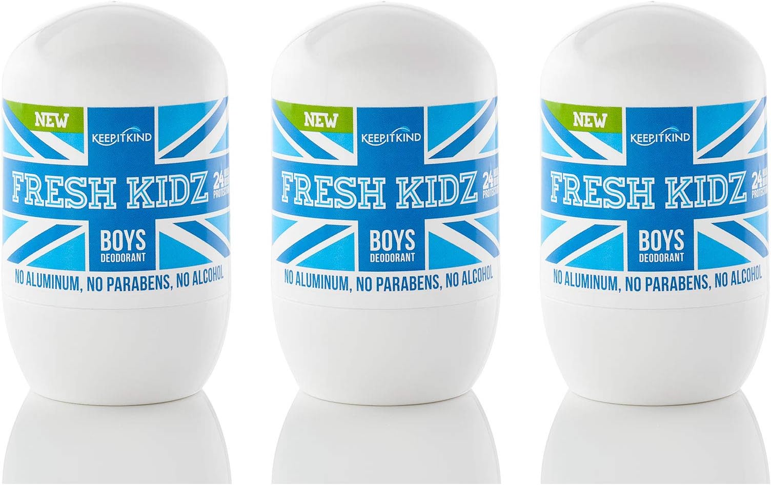 Fresh Kidz Keep it Kind Natural Roll On Deodorant 24 Hour Protection - Boys "Blue" 1.86 fl.oz. (3 Pack)
