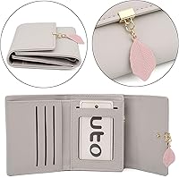 Vista 126 de UTO - Cartera pequeña RFID de piel sintética con dije de hoja, cierre de cremallera y tarjetero.