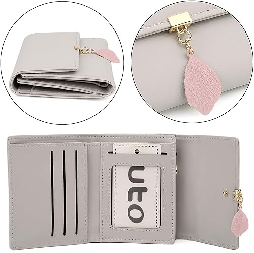 Miniatura 5 de UTO - Cartera pequeña RFID de piel sintética con dije de hoja, cierre de cremallera y tarjetero.