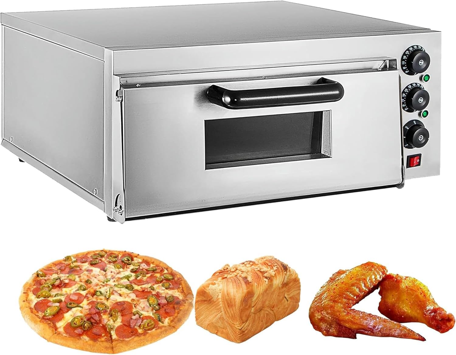 Commercial Pizza Oven,3000W Portable Electric Pizza Oven,Stainless Steel Pizza Maker,Electric Countertop Pizza Multipurpose Snack Oven for Restaurant,10-60min Timing,50-350℃ (Single Layer)