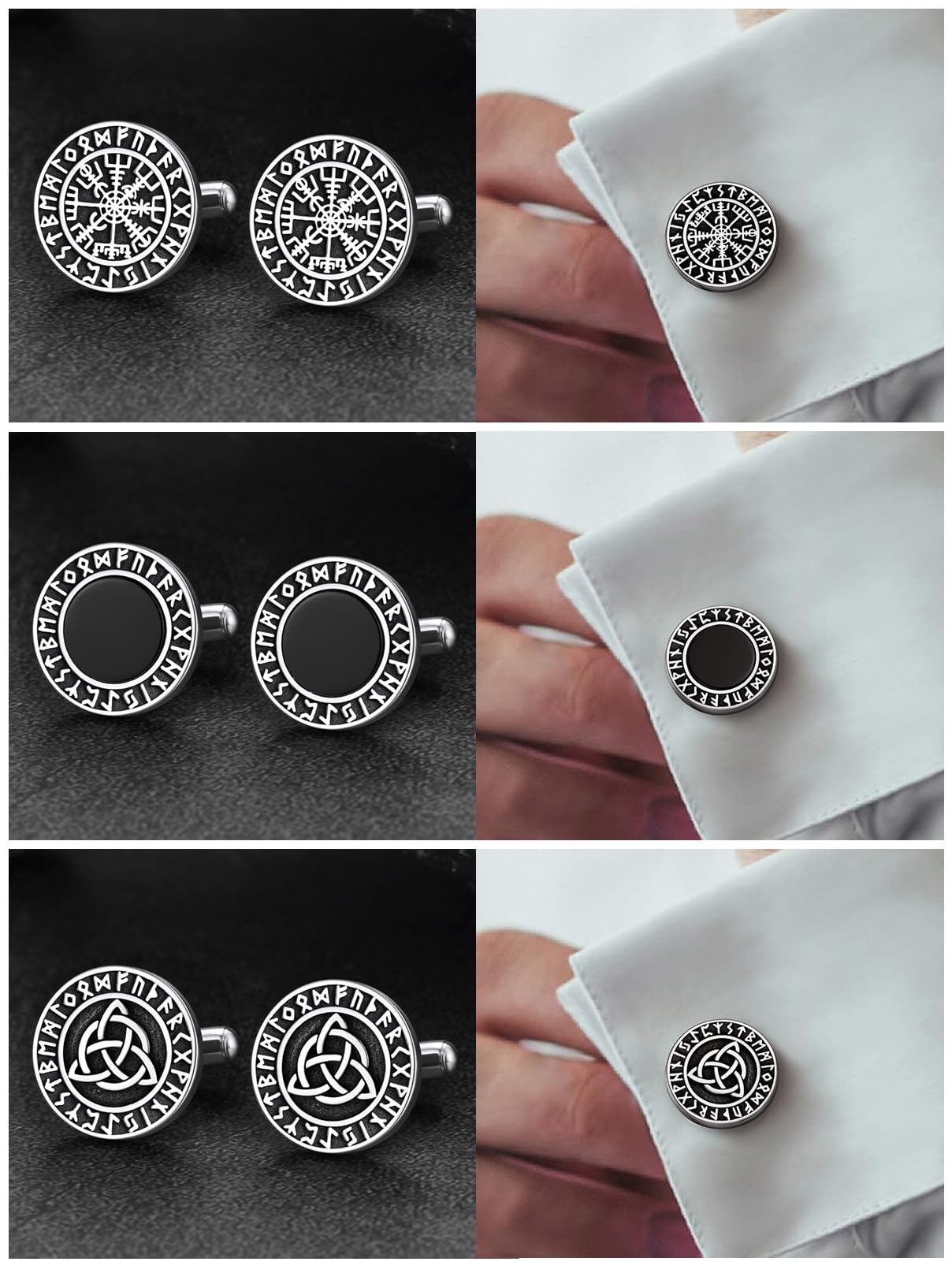 FaithHeart Gemelos Vikingos Hombres Acero Inoxidable 316L Gemelos Camisa Hombre Gemelos Religiosos Runas Vegvisir Celta Amuleto Padre