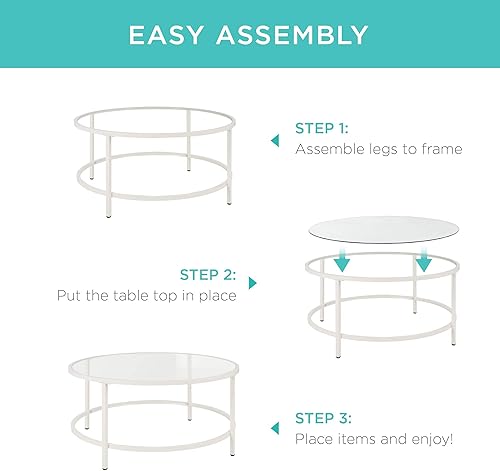 Miniatura 21 de Best Choice Products Mesa auxiliar redonda de cristal templado moderna de 36 pulgadas para sala de estar, comedor, té, decoración del hogar con