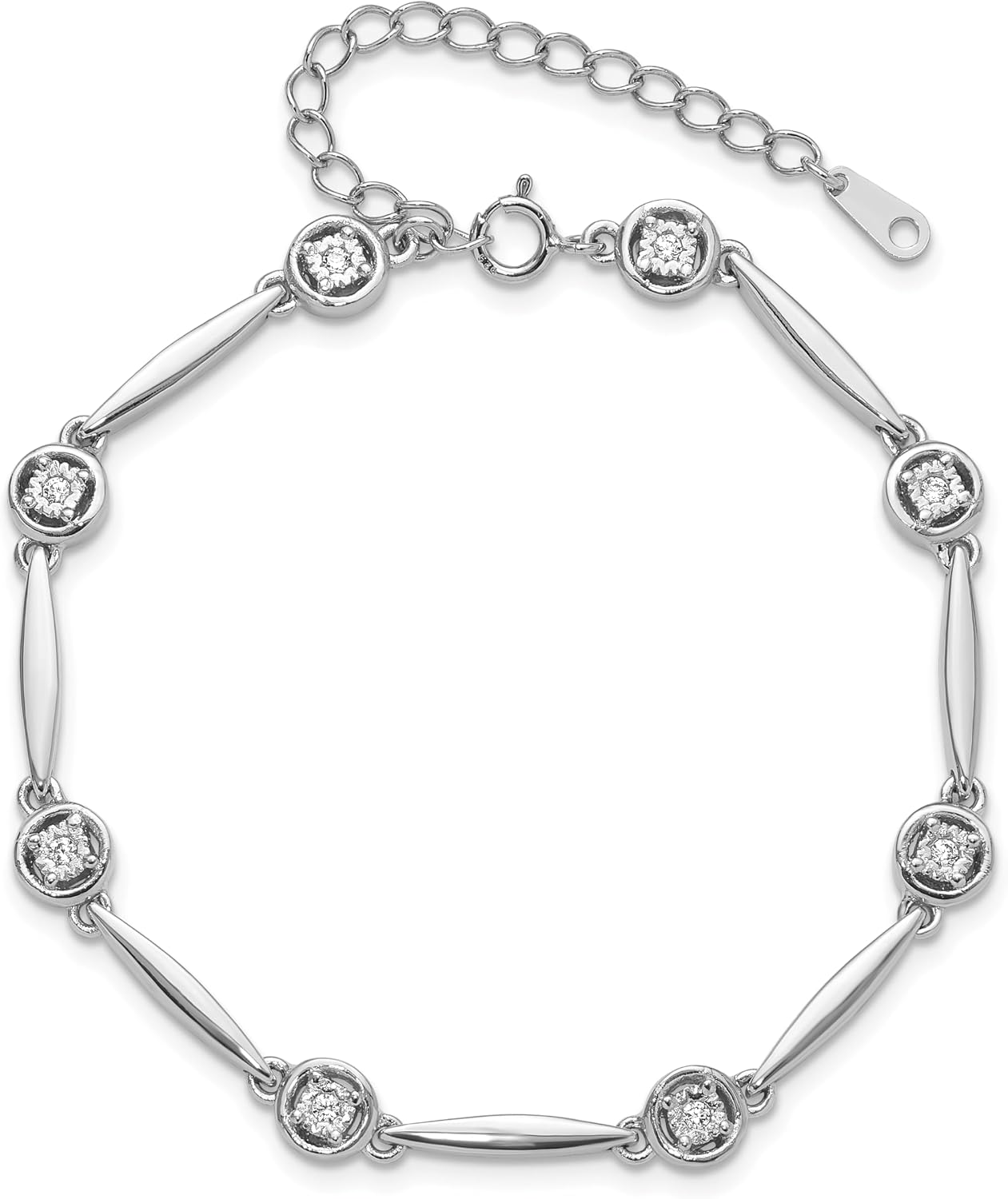 IceCarats 925 Sterling Silver Cubic Zirconia Link Chain Bracelet 6.75 Plus 1 inch Round Cut, Prong Set For Her