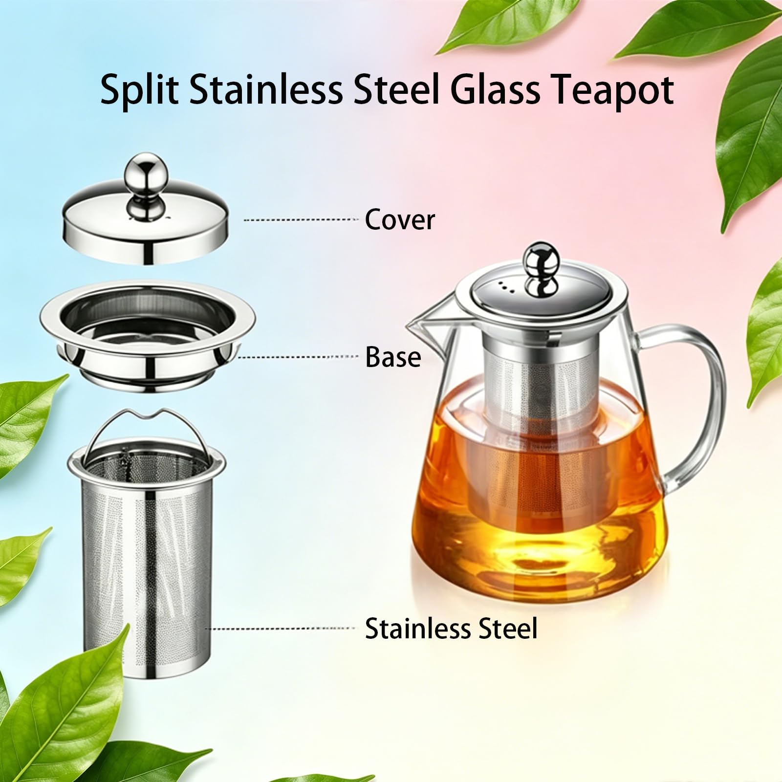 1300ML Runden Teekanne Glas, [Upgrade-Stil],Mit Abnehmbar Siebeinsatz | Borosilikatglas Teeservice, klare Teekanne für losen Tee und blühenden, Spülmaschinenfest