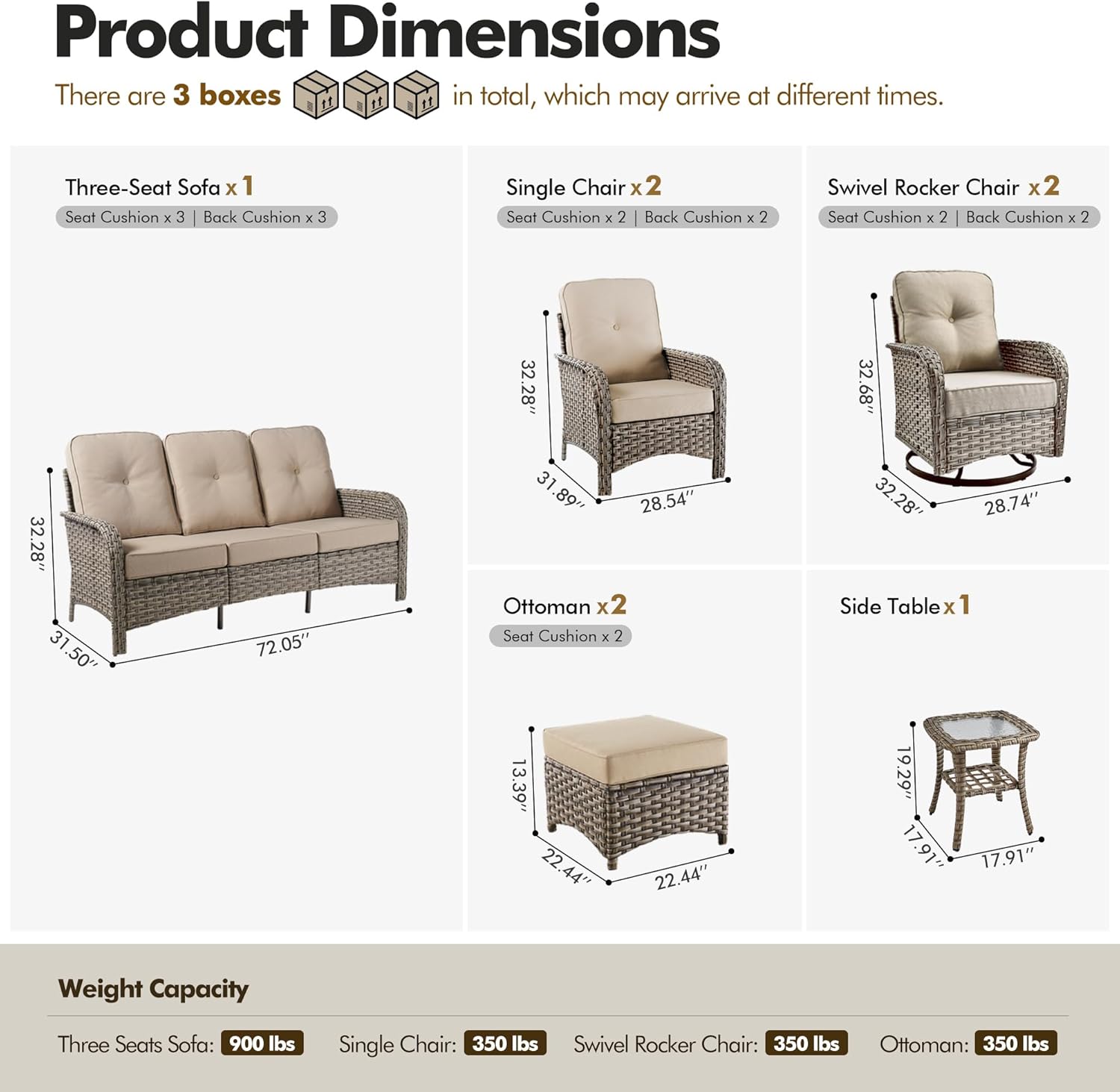 8 Pieces Outdoor Patio Furniture Set with Swivel Rocking Chairs,Patio Conversation Sets with Ottoman,Outside Premium Furniture for Porch Balcony Backyard Pool Garde Sunroom