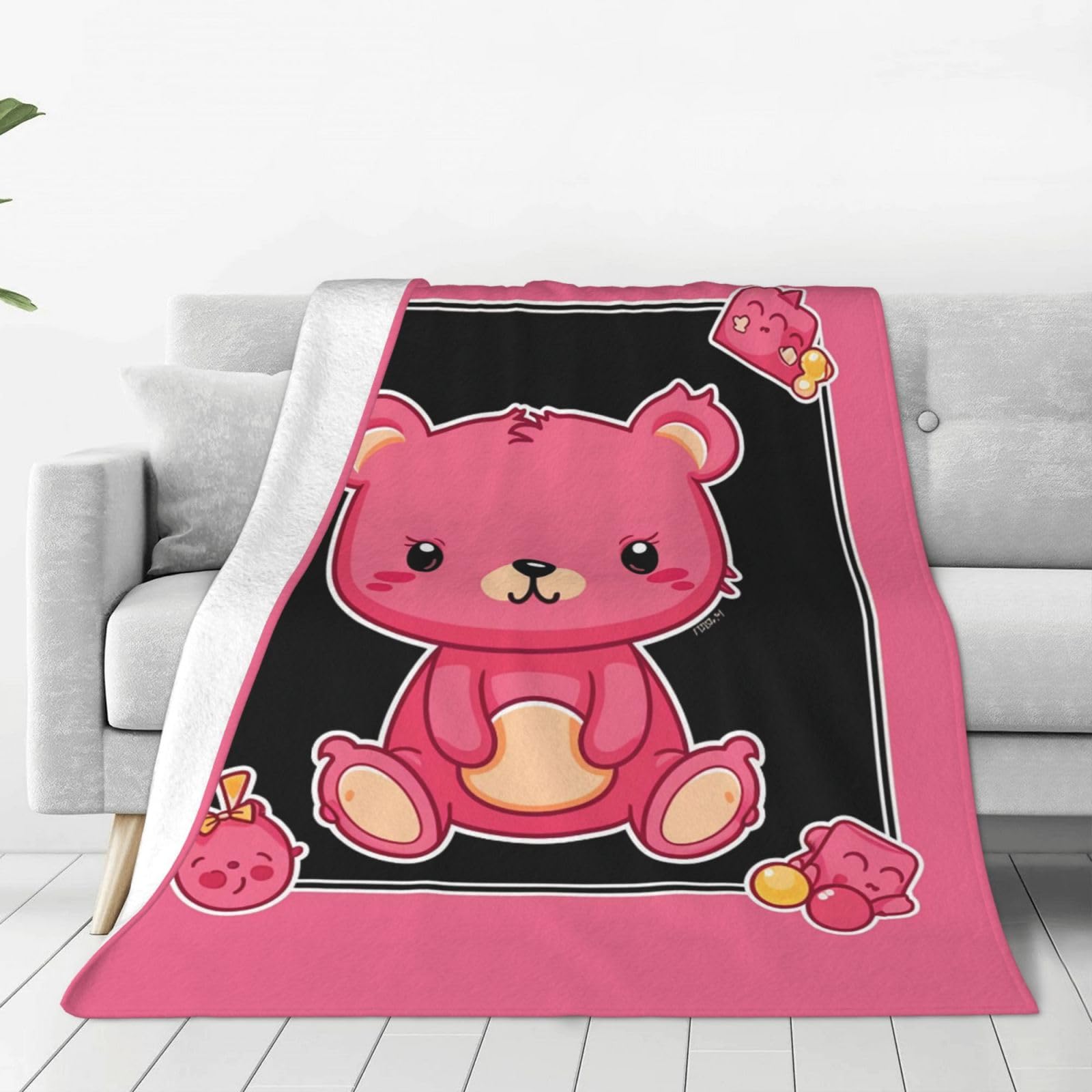 Cartoon Bear Throw Blanket for Couch, Plush Fuzzy Soft Flannel Blankets and Throws for Sofa, 50"x40" Bed Blankets for Travel Camping Chair, All Season Warm Fleece Blanket
