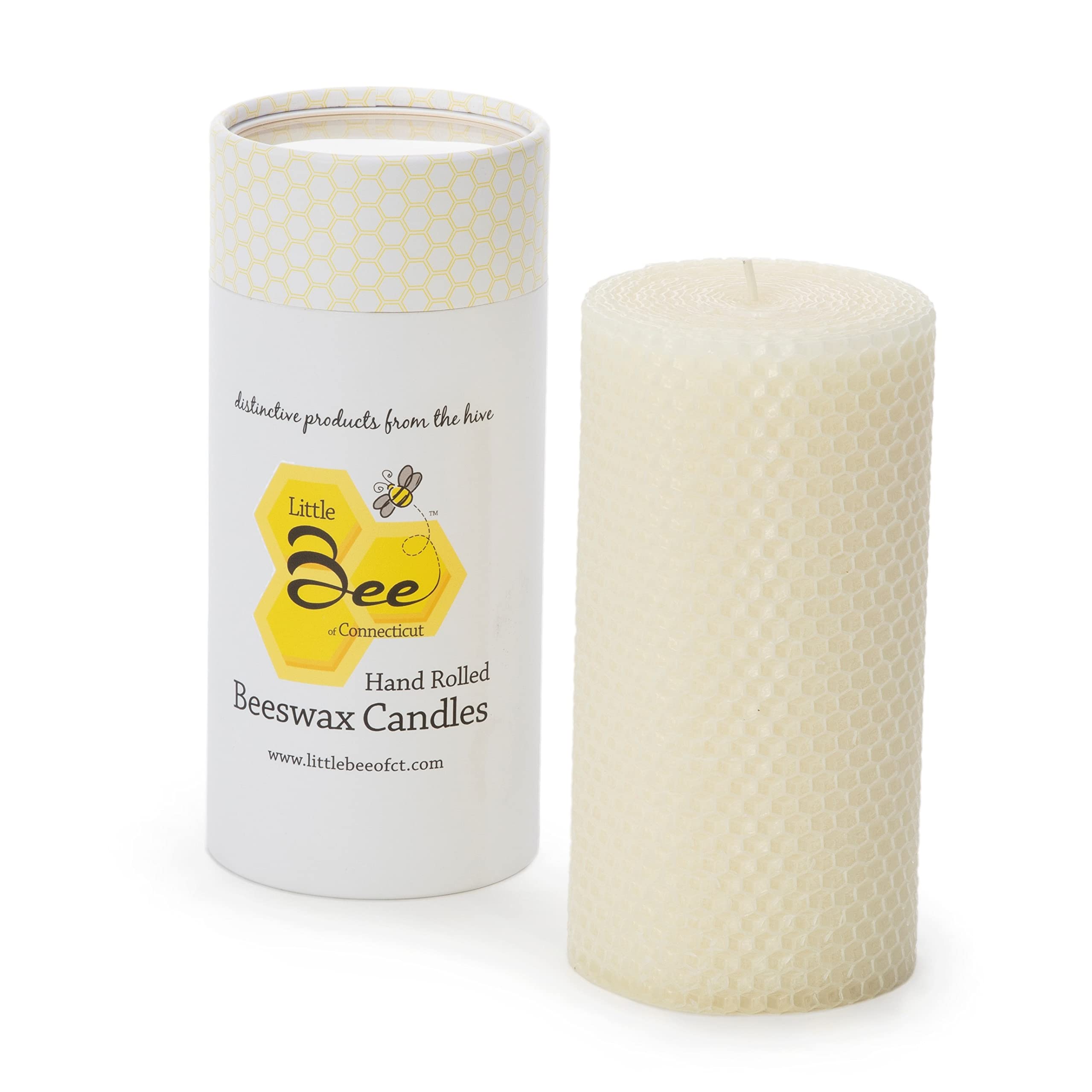 6 Inch Hand-Rolled Beeswax Pillar Candle Handcrafted by Little Bee of CT