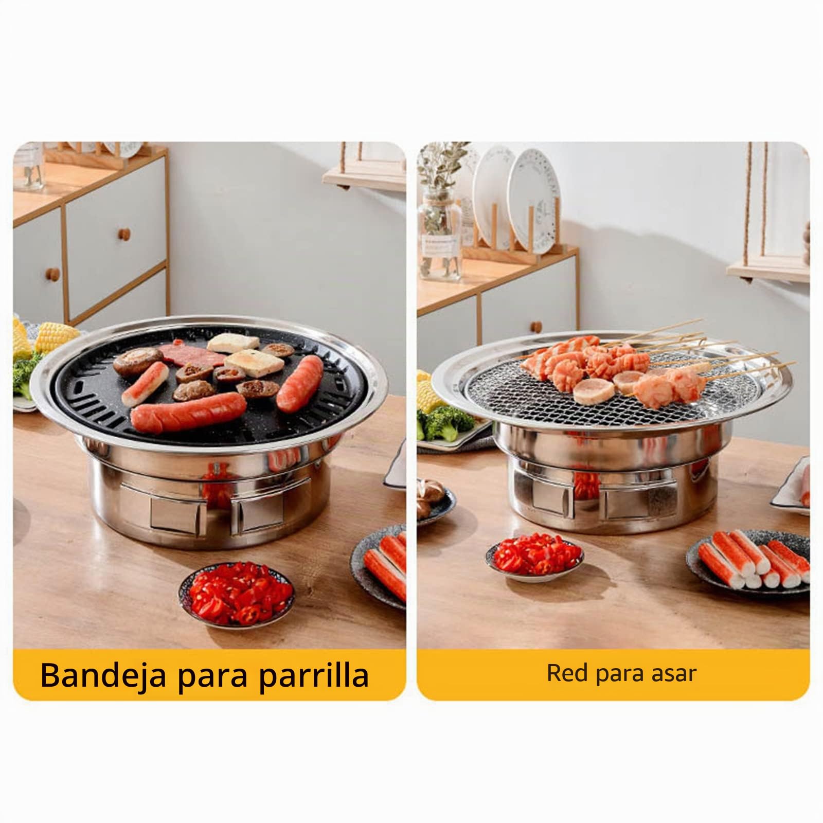 Barbacoa Multifuncional de 13 Pulgadas, Parrilla de Carbón de Madera Coreano, Redonda y de Mesa, Con Tostada Net y Bandeja, Para Patio