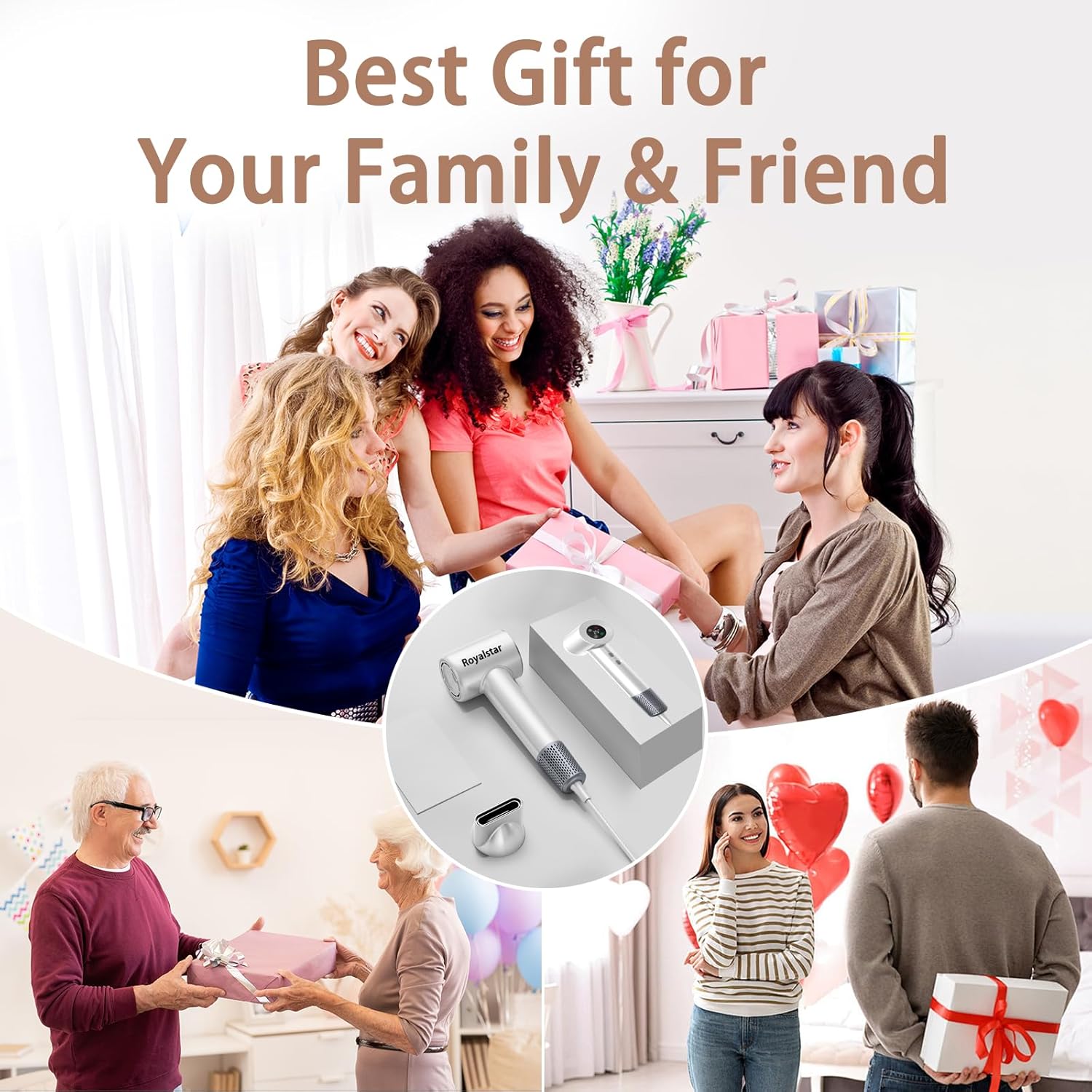 Hair Dryer, 180000 RPM Professional High Speed Blow Dryer Negative Ionic Care Hair Dryer for Fast Drying, Low Noise, HD Display Hairdryer for Curly Straightener, Thermo-Control Hairdryer with Nozzle