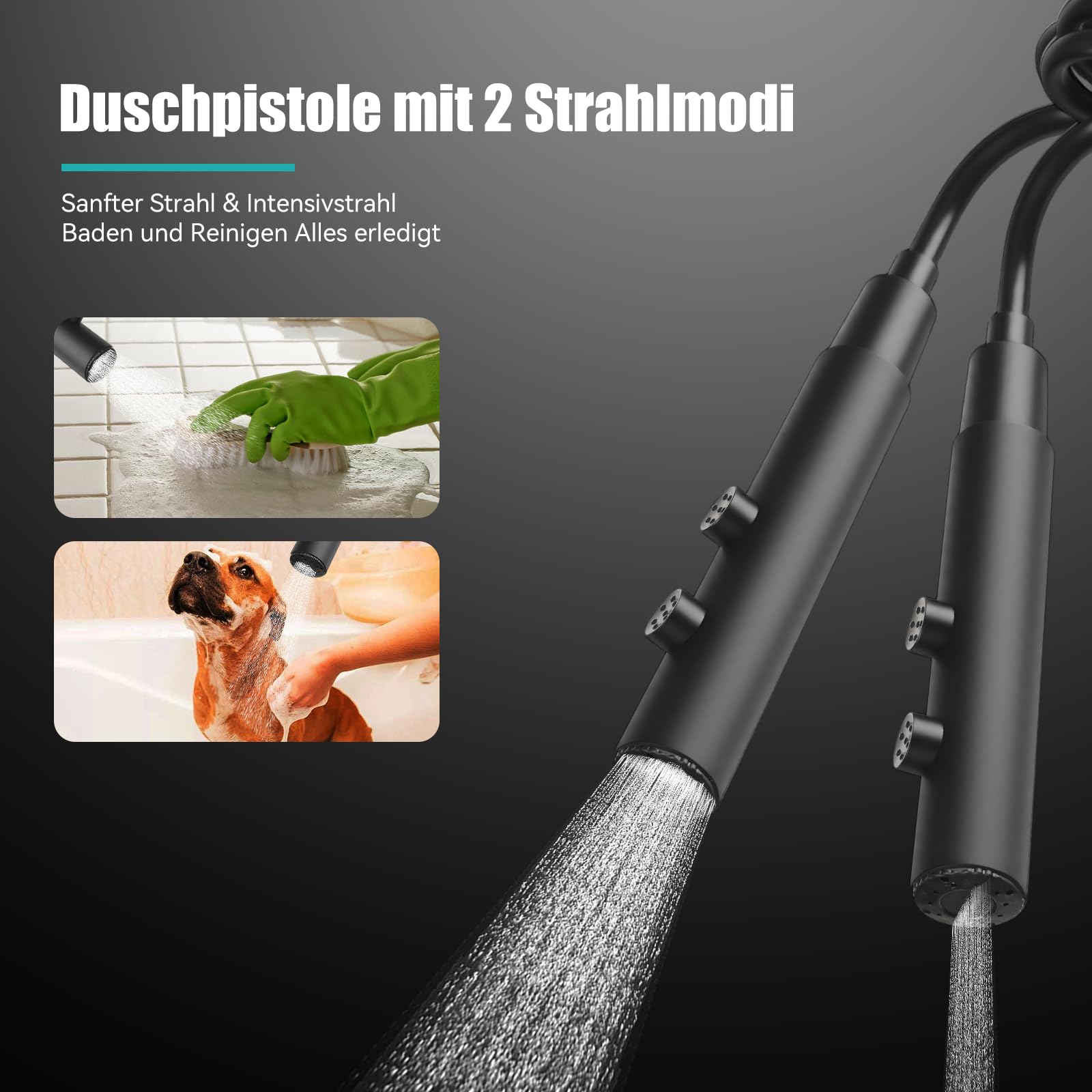 Duschsystem, 4 Strahlarten, Regendusche, Handbrause, Duscharmatur, Wasserhahn, Duschset mit LED-Digitalanzeige, höhenverstellbar, Edelstahl, schwarz