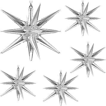 5PCS 12 Point Silver Starburst Balloons