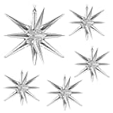 5 Pack 12 Point Foil Cone Balloons Starburst Cone Mylar Balloons Large Explosion Star Balloon for Wedding Party Photo Booth Decoration Supplies Silver