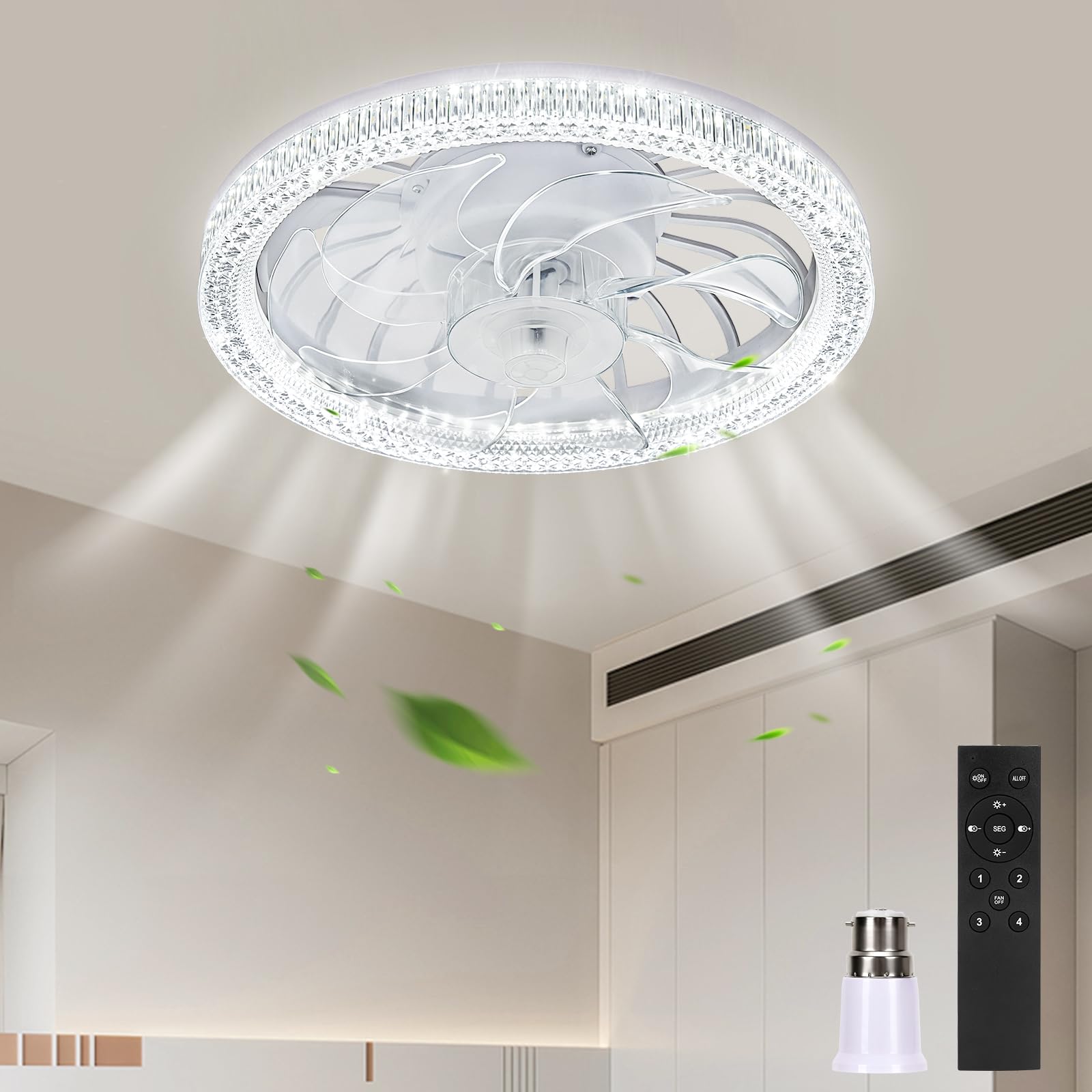 VIMAZ 30cm Ceiling Fans with Lights and Remote, 4 Speeds and 3000k-6500k 3 Dimmable Colors Quiet Ceiling Fan Light, for Bedroom Living Room Dining Room with E27 to B22 Adapter,45w Light Bulb Fan