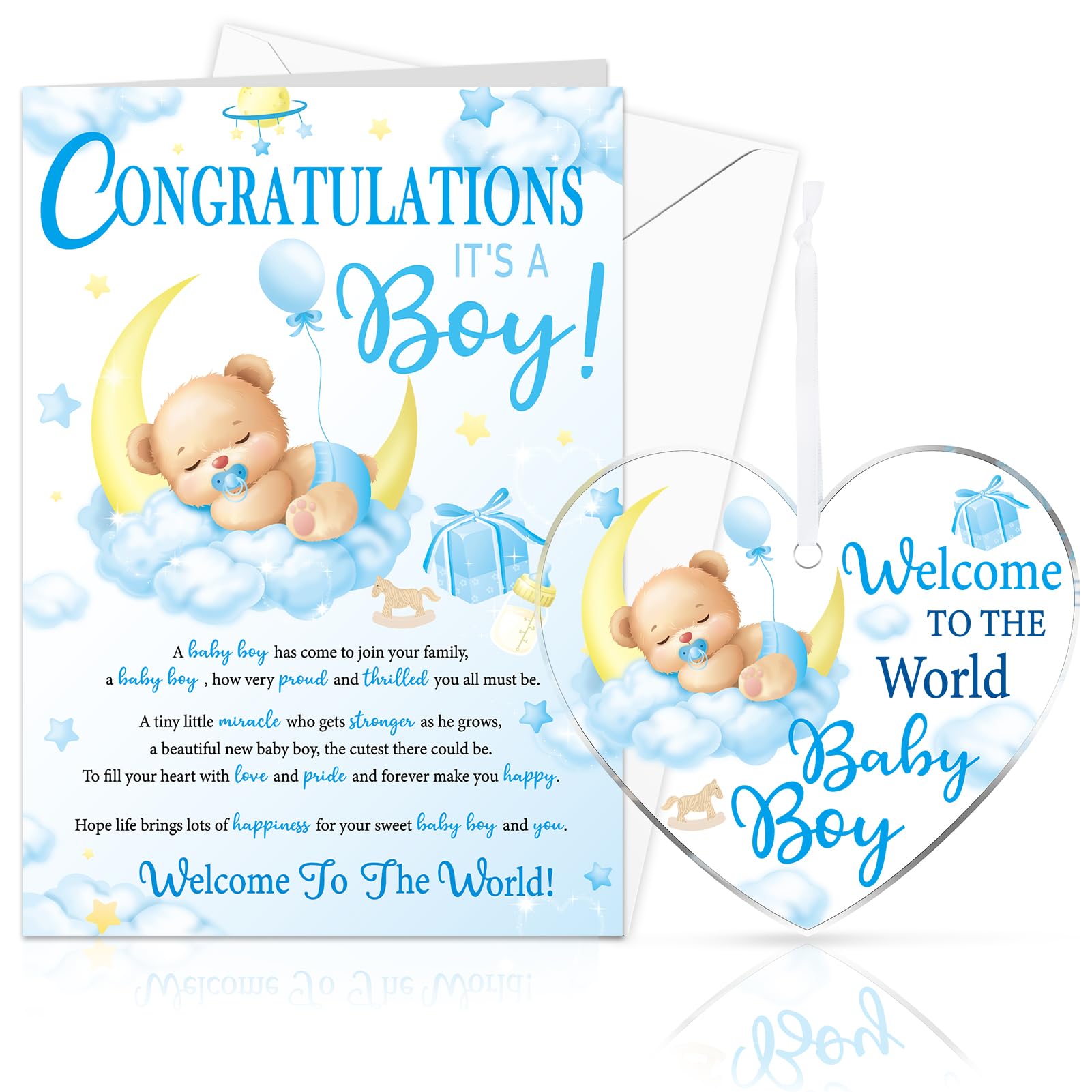 HOWAF New Baby Boy Card, New Baby Card for Birth of Boy Congratulations Baby Boy Card