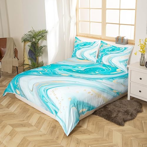 Miniatura 2 de Erosebridal - Juego de cama de 2 piezas con diseño de arte abstracto estampado de mármol verde azulado, para niños, niñas y mujeres, funda de