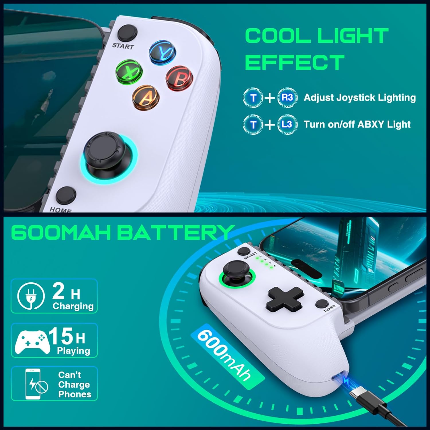 LIFUFUTEE Mobile Gaming Controller for iPhone/Android, Wireless Phone Controller with Hall Joysticks, Mobile Controller Phone Case Support for Xbox Game Pass, Steam Link & More, Off White