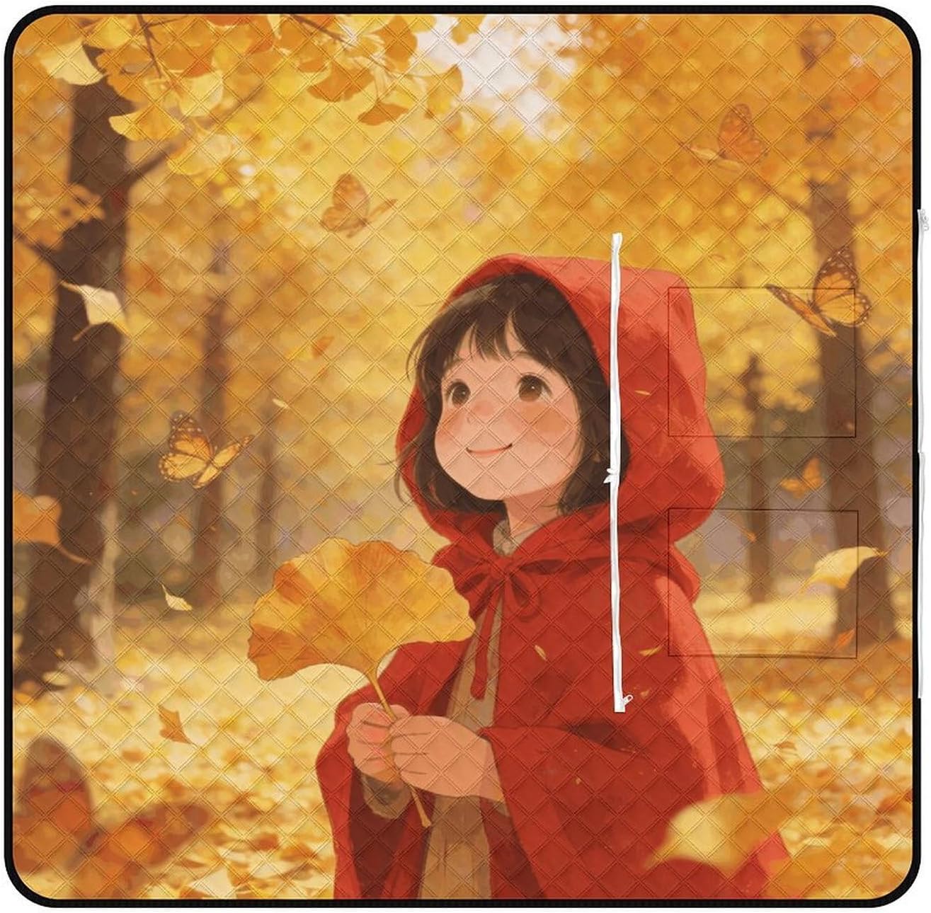 Red-Clothed Little Guest Picnic Blanket with Zipper Water Resistant Sand Free Picnic Mat Washable Foldable Easy Carry Beach Blanket for Lawn Beach Hiking Camping