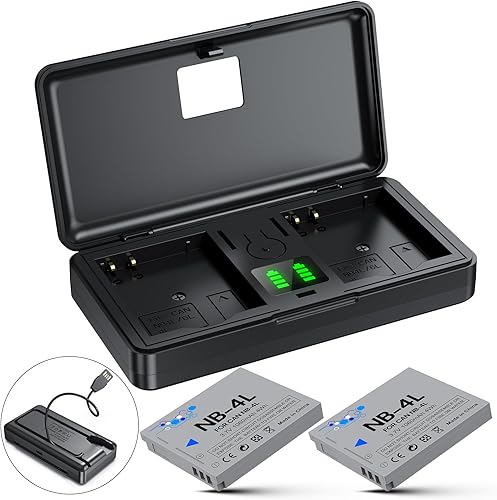 Batería NB-4L (Paquete de 2) y Cargador USB de 2 Canales para Canon PowerShot ELPH 100 HS, 300 HS, 310 HS, 330 HS, SD1000, SD1100 IS, SD1400 IS,