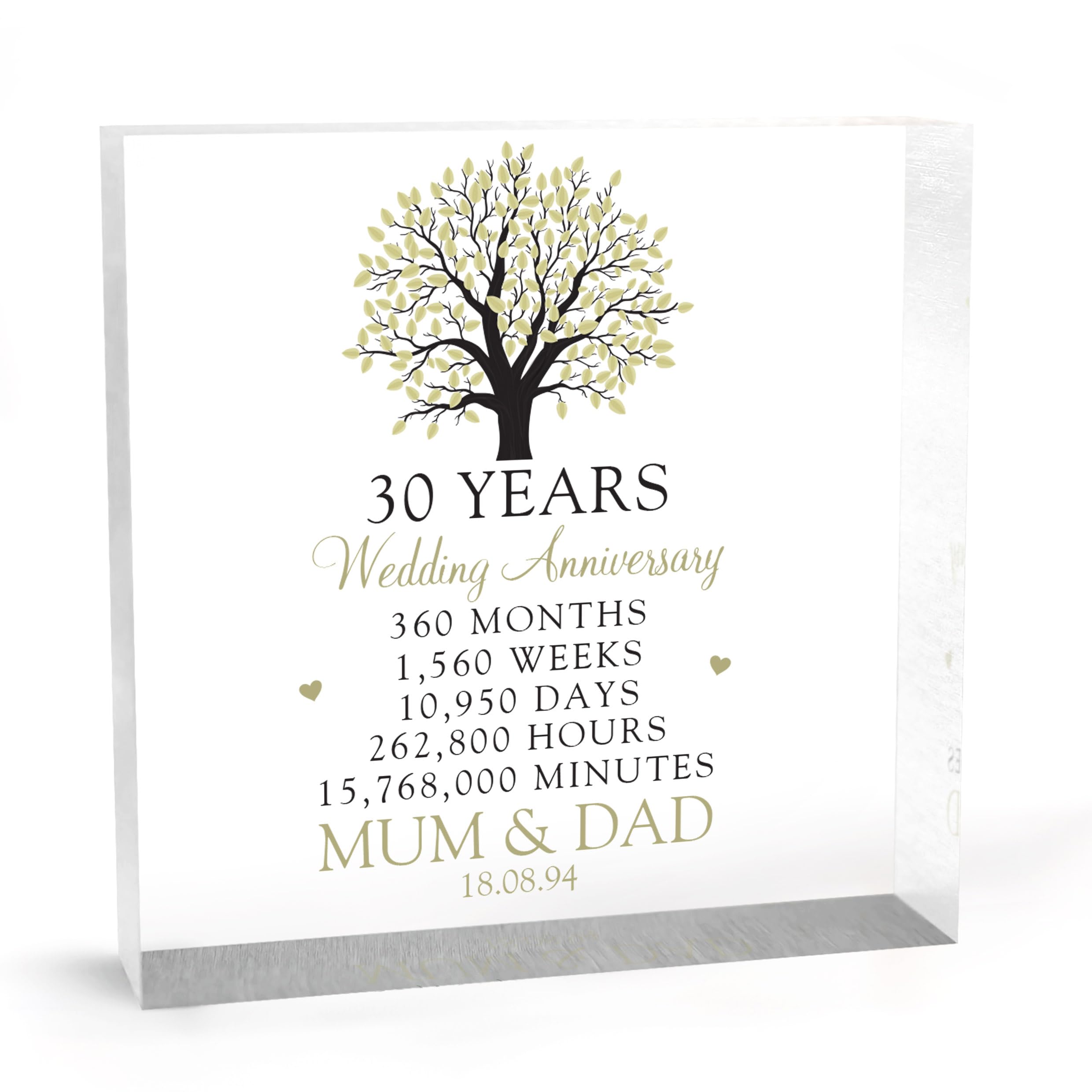 Beecreative Personalised 30th Anniversary Gift For Husband Wife Parents - Pearl Wedding Anniversary Gift For Him Her Mum Dad - 30 Years Married Gift - With Grey Bag