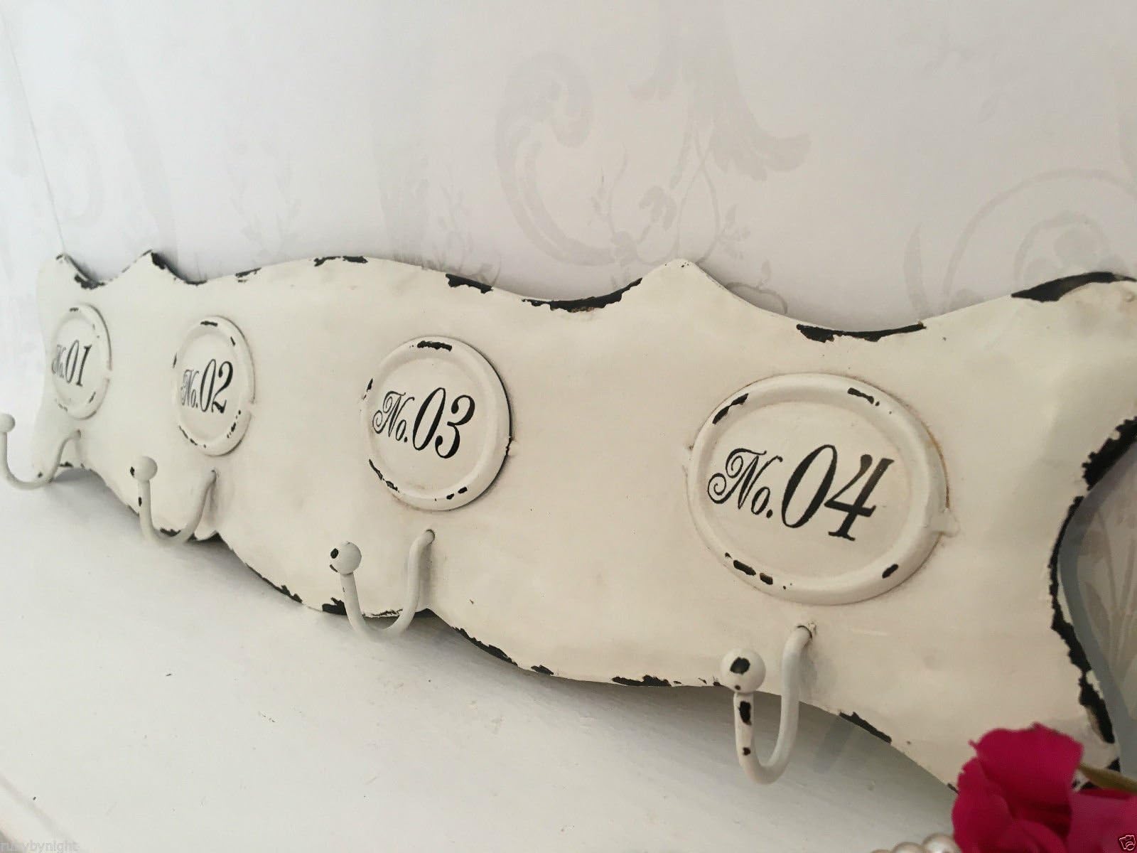 Vintage Style Numbered Coat Rack with 4 Numbered Hooks- Ideal for Hanging Coats or Towels in the Bathroom, Bedroom, Kitchen or Hallway