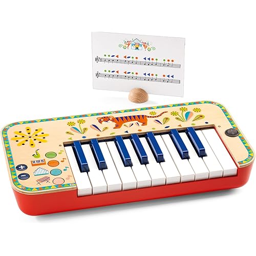 DJECO Animambo Synthesizer - Safe Music Instrument for Kids, Cute Educational Toddler Musical Toy for Motor Skills, Creativity, Imagination & Rythym - Toys for 3+ Years Girls & Boys
