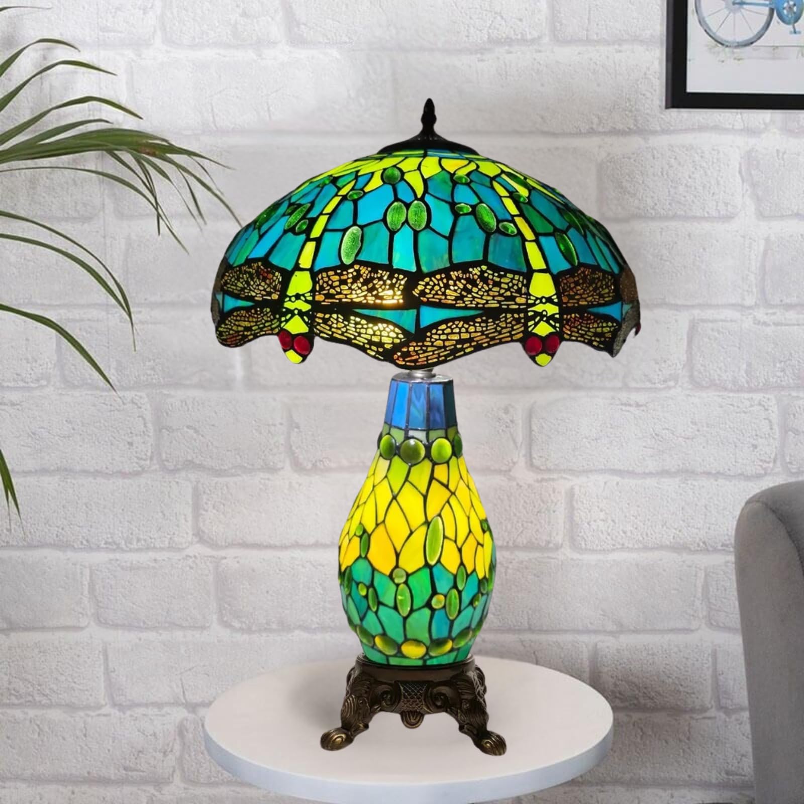 TIFFORA Tiffany Style Clustered Table Lamp, Stained Glass Multicolor 16 Inch Stained Glass Shade Lampshade (CTFTL-1615)