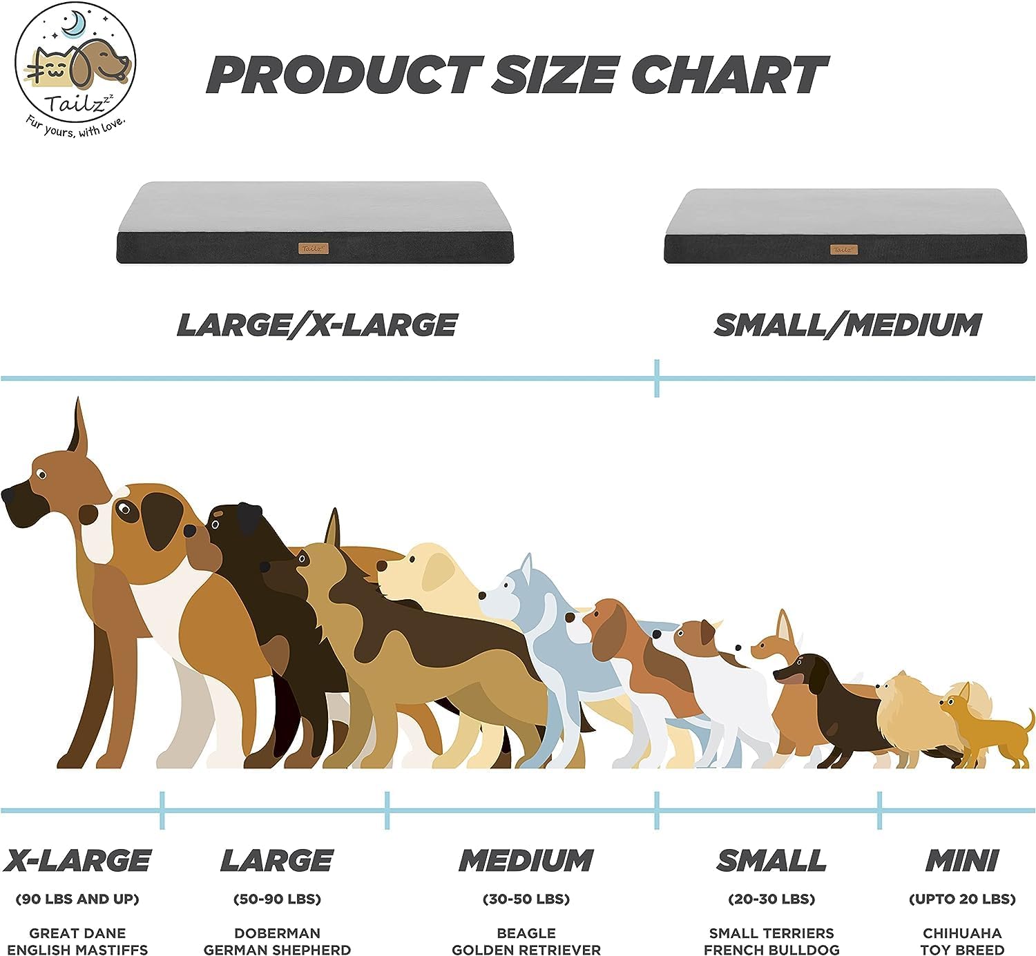 Pet Bolster Mattress, Large to Extra Large Crate Mattress, 2-in-1 Cool Gel Infused with High Density Foam Calming Mattress, Bumper for Support, Anti-Slip Base, TailZzz Snuggle Pet Mattress