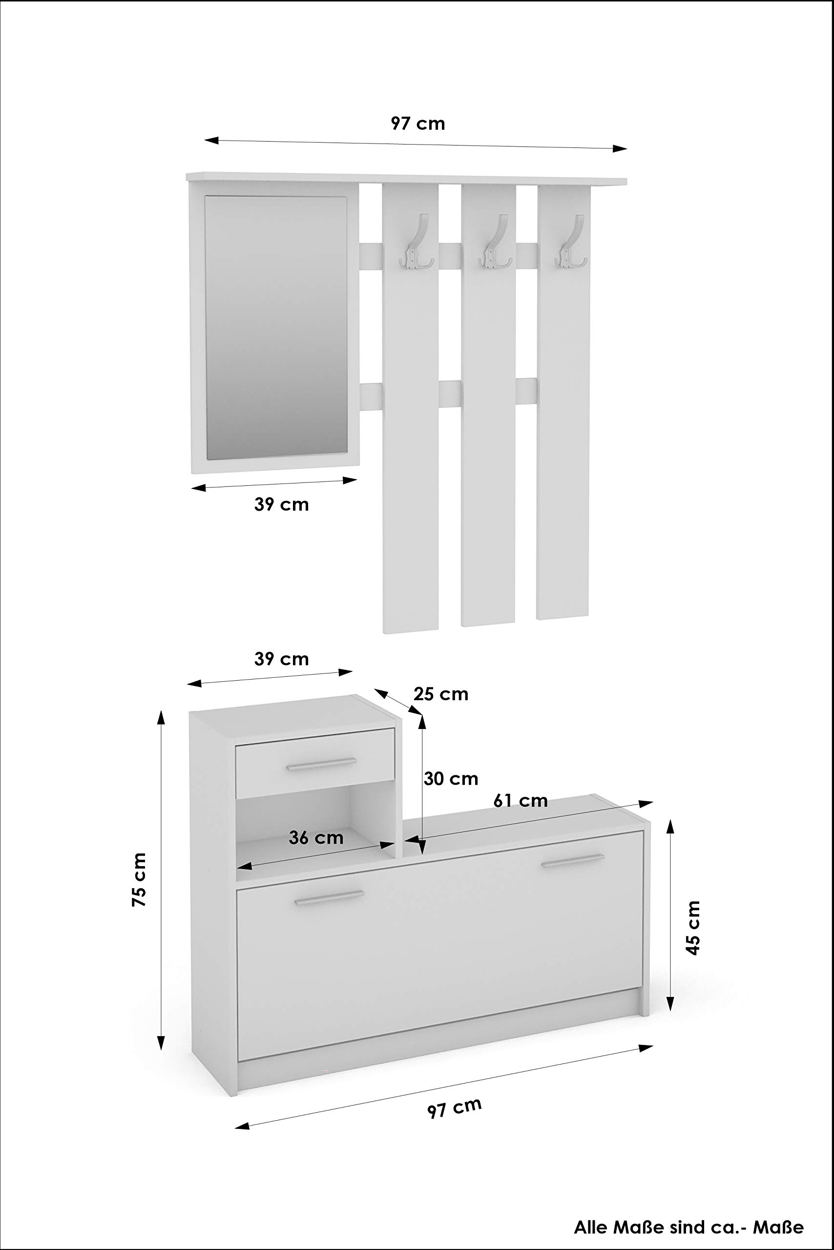 byLIVING Garderoben-Set Tamina/Kommode mit Schuhschrank + hängende Garderobe mit Spiegel/anthrazit Flur-Schrank/Schränke/Regal Braun-Old Style B 97, H 190, T 25 cm