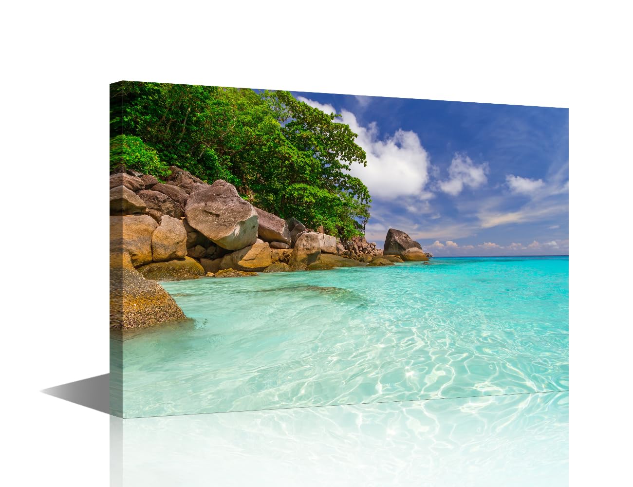 Wilderness Nature Photography Canvas Wall Art Home Wall Decor for Living Room Tropical Teal Beach Shore Paradise Canvas Art Modern Artwork Stretched and Framed Ready to Hang (24" W x 16" H) โ image 1