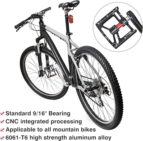 Miniatura 4 de NEVERLAND Pedales de bicicleta de montaña MTB 3 rodamientos antideslizante cromo molibdeno acero bicicleta pedales estables para la mayoría de