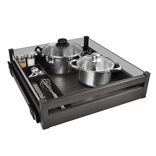 JOMOLA Bandeja deslizante de alta resistencia para armario de cocina, cajón de cocina, cajón de despensa, organizador con divisores de 23 pulgadas