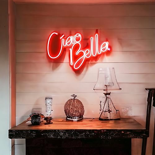Miniatura 4 de Ciao Bella - Letrero de neón hecho a mano, Ciao Bella, luz roja de neón LED Ciao Bella para decoración de pared para dormitorio, sala de juegos,
