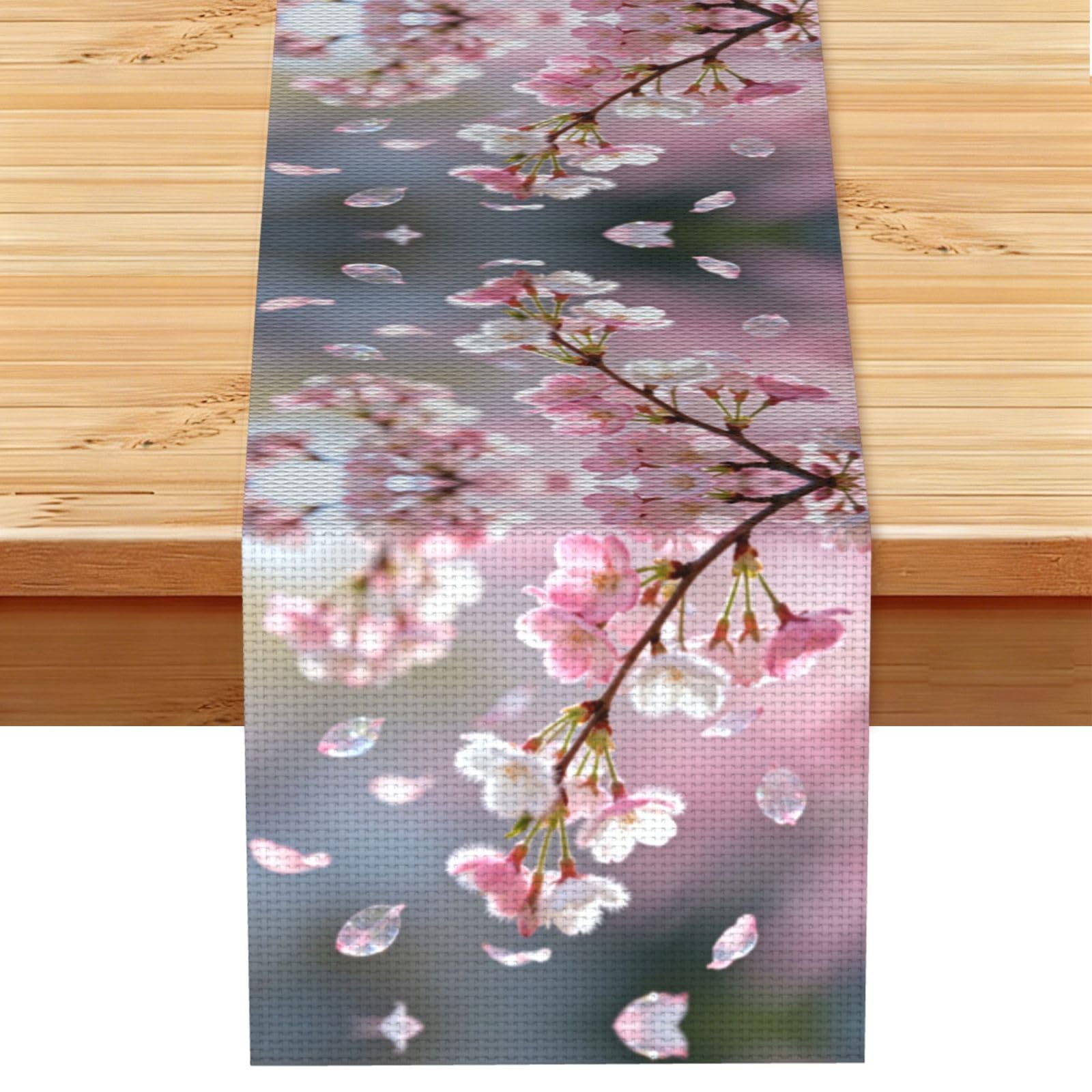 Cherry Blossom Fall Linen Look Table Runner 13x72-Wrinkle Resistant Farmhouse Style for Dining Table Decor