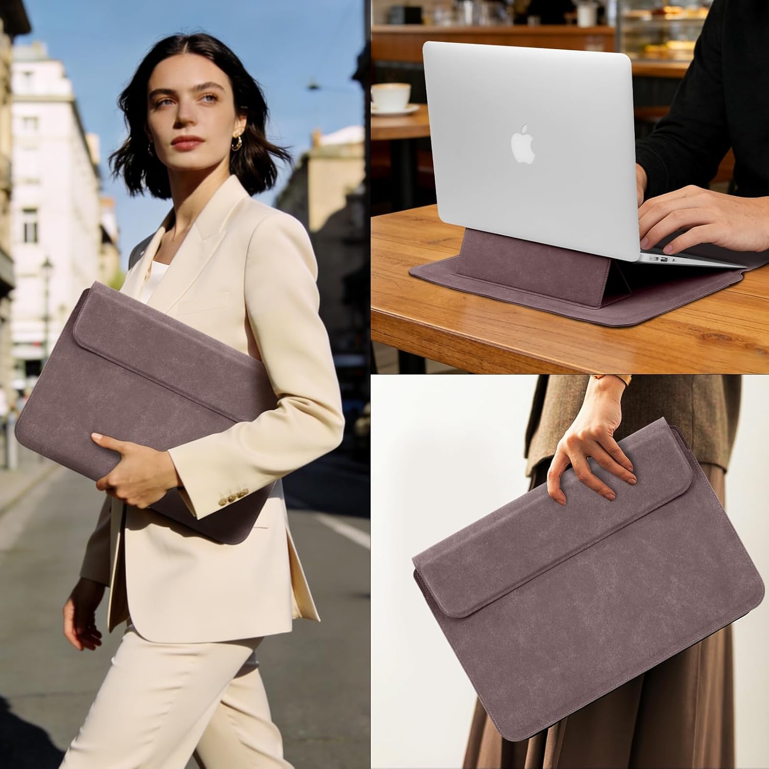 13.3-14 Inch Laptop Sleeve Case with Stand Feature Cover PU Leather Slim Bag for MacBook Pro 14/MacBook Air 13/13.3'' 2026-2021 Dell/Lenovo/HP/ASUS/Huawei Matebook 14'' Laptop Case (Red)