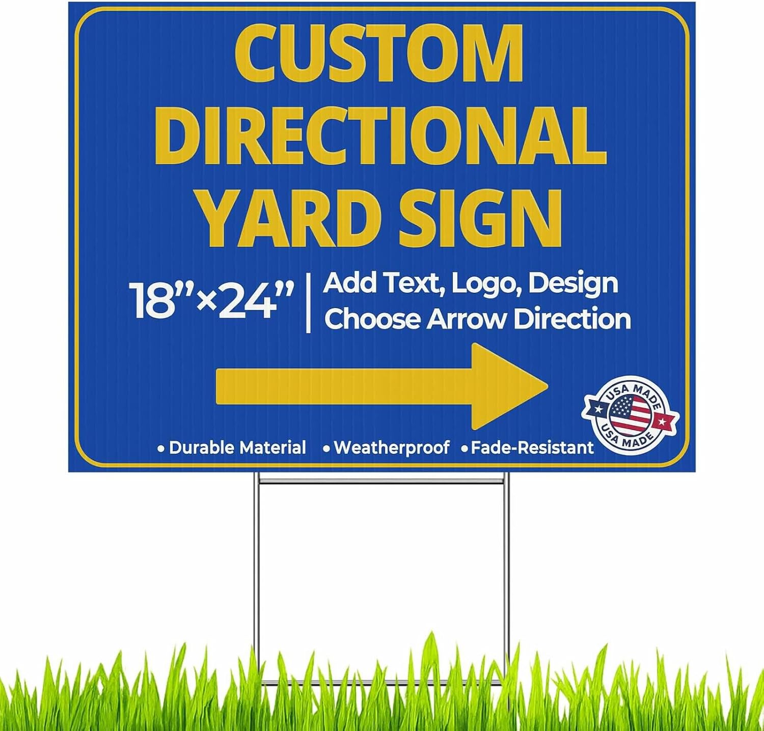 Custom Directional Yard Sign with Arrow – 18"x24" Double- or Single-Sided Corrugated Plastic with H-Stake – Personalized Outdoor Sign for Events, Parking, Weddings & Business Directions
