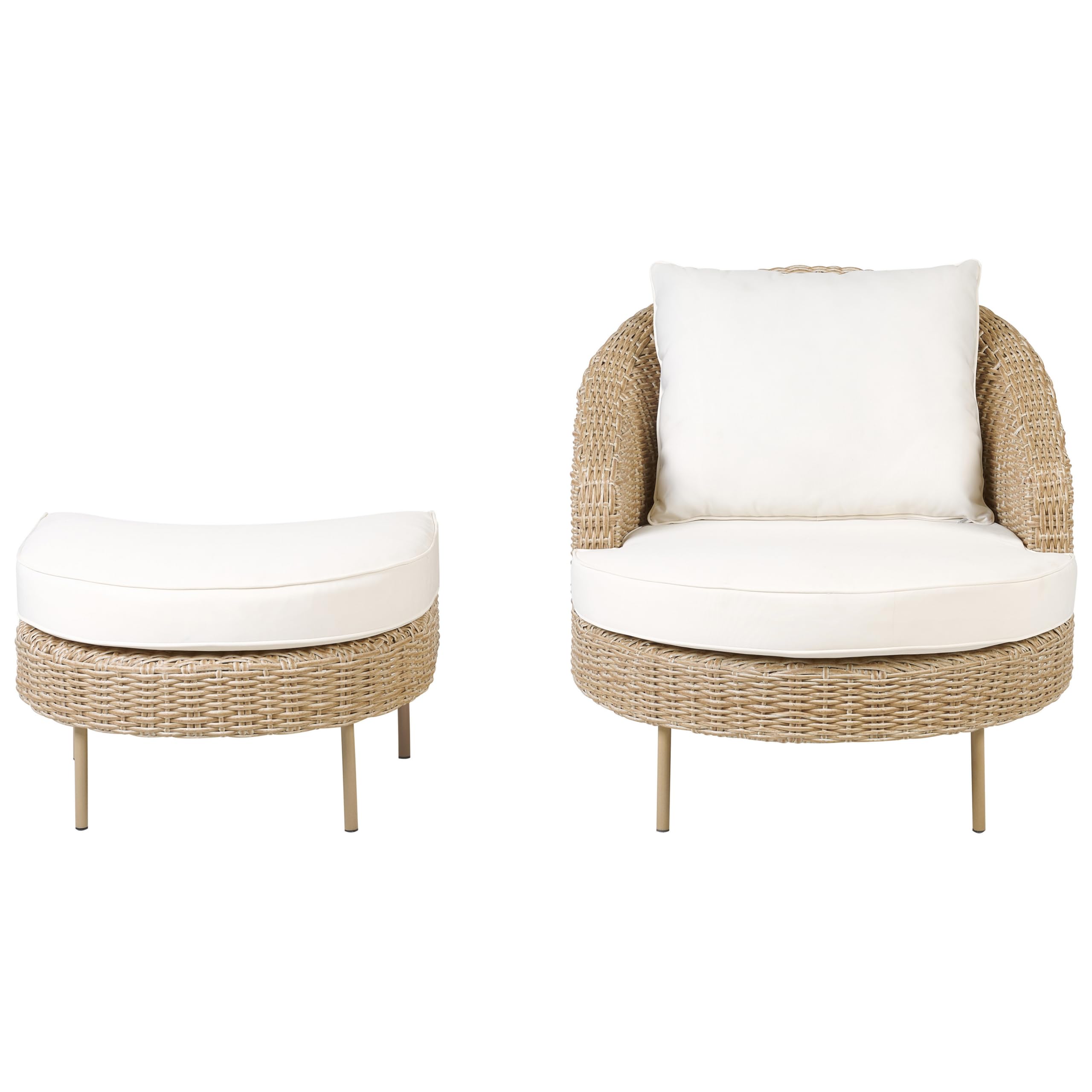 Beliani Silla de ratán Beige Blanco Natural con reposapiés sintético Cojines Arcille