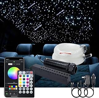 AKEPO 6W Car Home APP Control+Music Mode+Meteor Effect Fiber Optic Lights Star Ceiling Light Kit, RGB Sound Sensor Light Source+Mixed Fiber Cable 430pcs(0.75+1+1.5mm)9.8ft/3m+28key Musical Remote