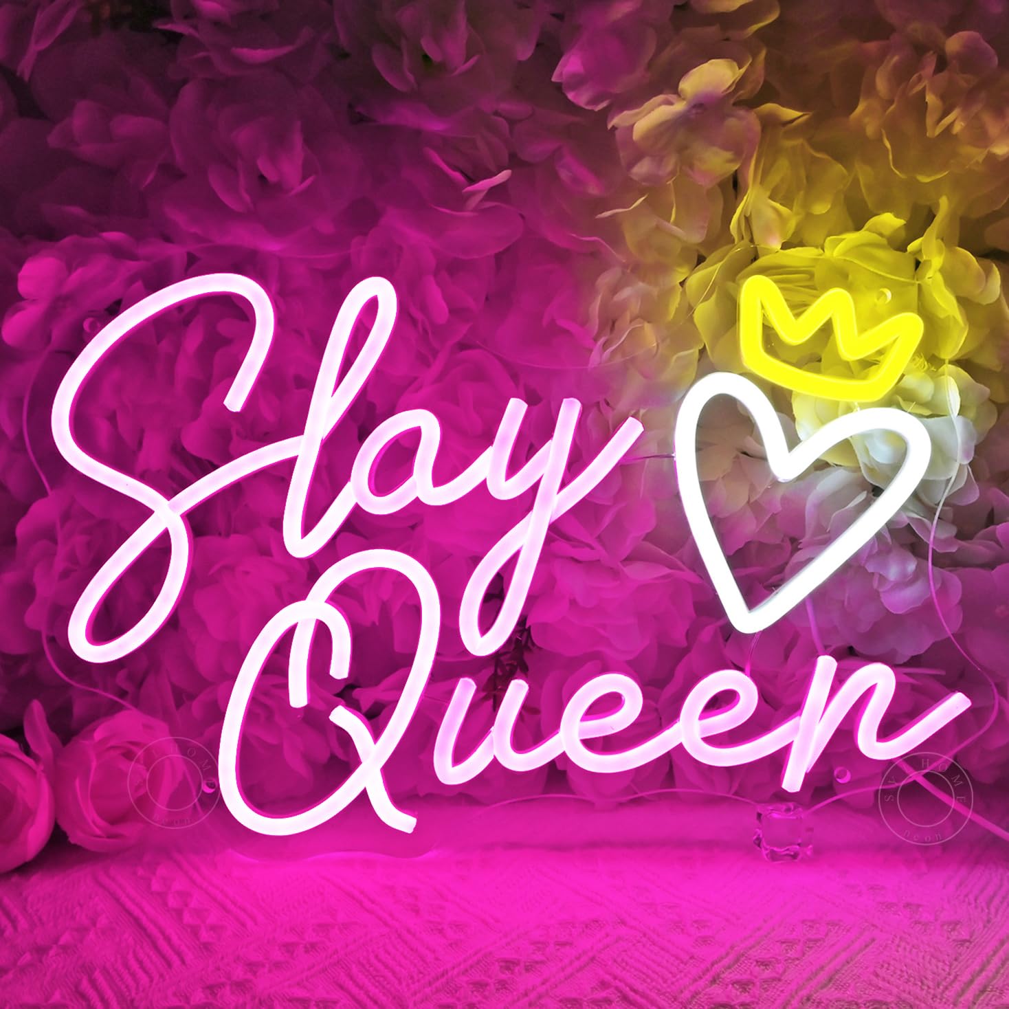 SYLHOME Slay Queen Led Neon Light Sign Heart Crown Bedroom Girls Game Room Cool Wall Sign Decor Teen Kids Birthday Party Decor 15.75" X 10.24" USB