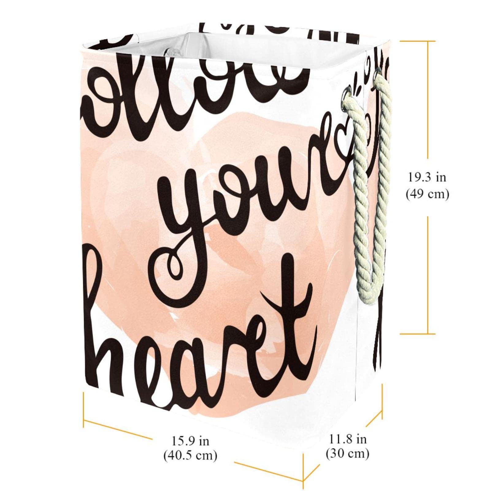Wodoodporny kosz na pranie, kosz na brudne ubrania z uchwytem Follow Your Heart