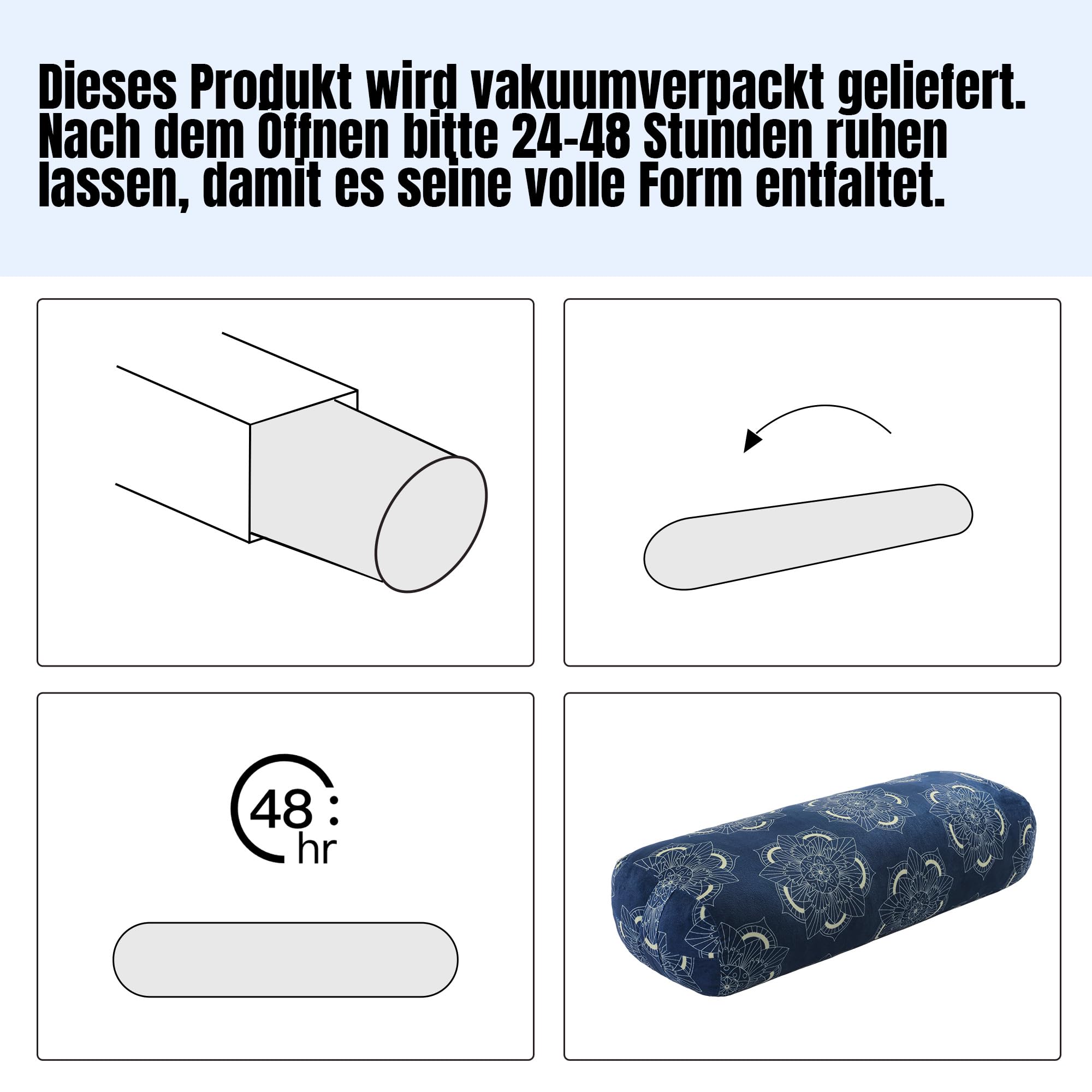 Yoga-Bolster-Kissen, rechteckiges Yoga-Kissen für regenerative Meditation, Bolster-Meditationskissen mit Tragegriff, 70 x 27 x 15 cm
