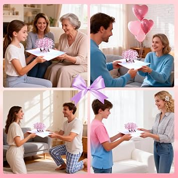Pop Up Valentines Card, 3D Cherry Blossom Trees Love with Bike for Her, Wife, Husband, Him, Couple; Perfect for Valentines Day, Wedding, Romantic Birthday, Anniversary, Mothers Day