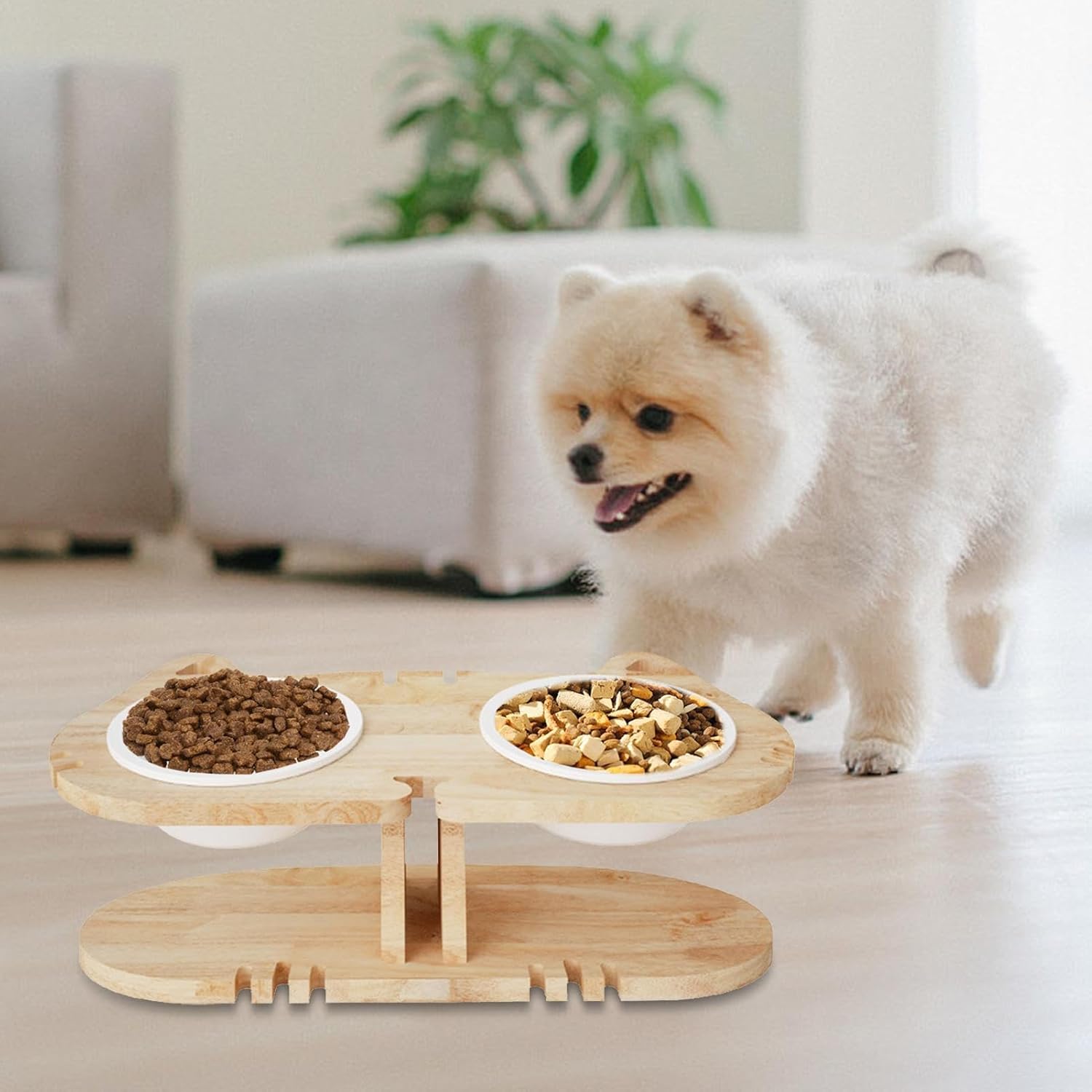 台付き猫用ボウル,高さ調整 ペットフィーダー 木製スタンド付き,高さのある子猫フードボウル | 室内リビングルームベッドルーム用