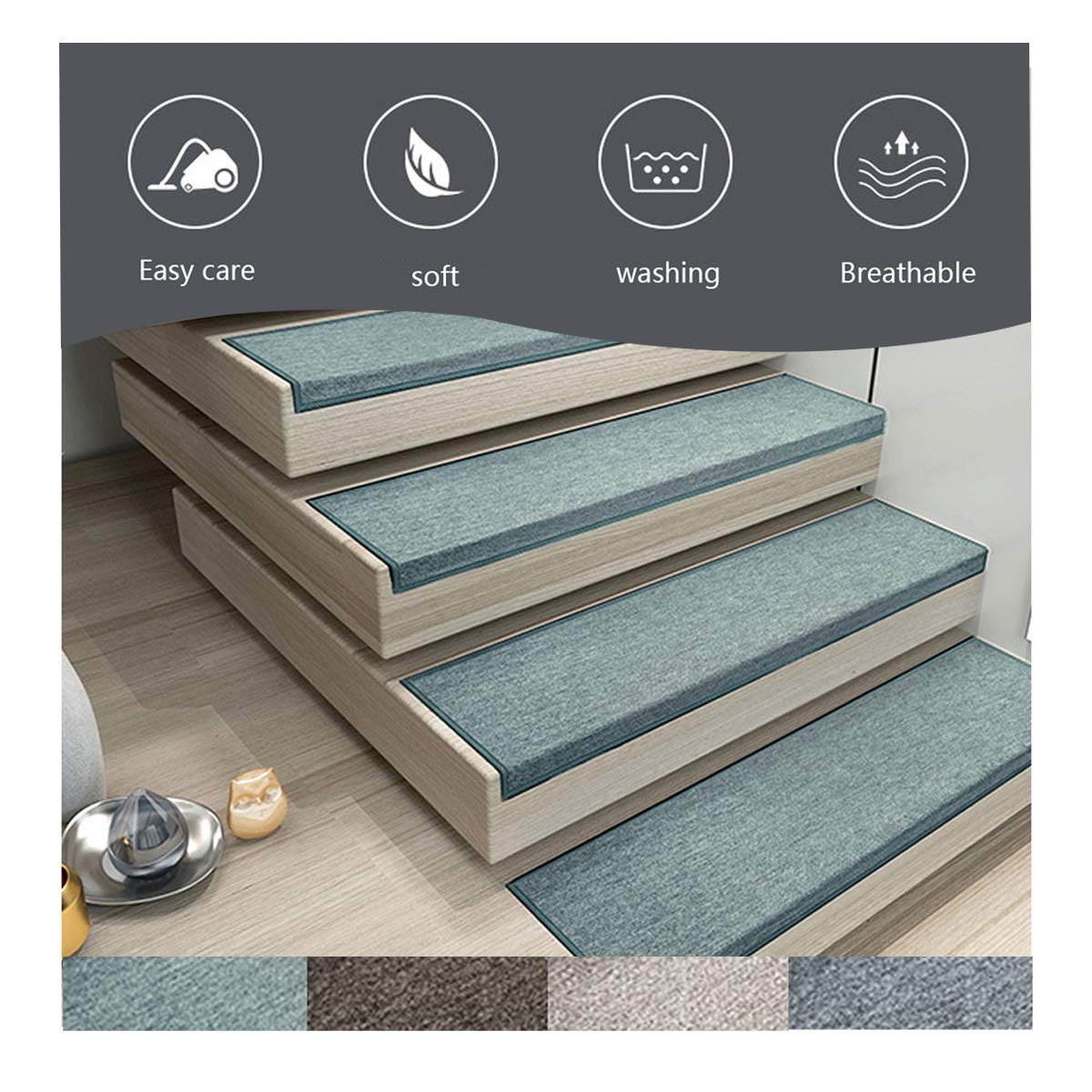 WOCASA Tappeto per Scale, 15pcs Step Carpet Non Slip Adhesive rug/Mat