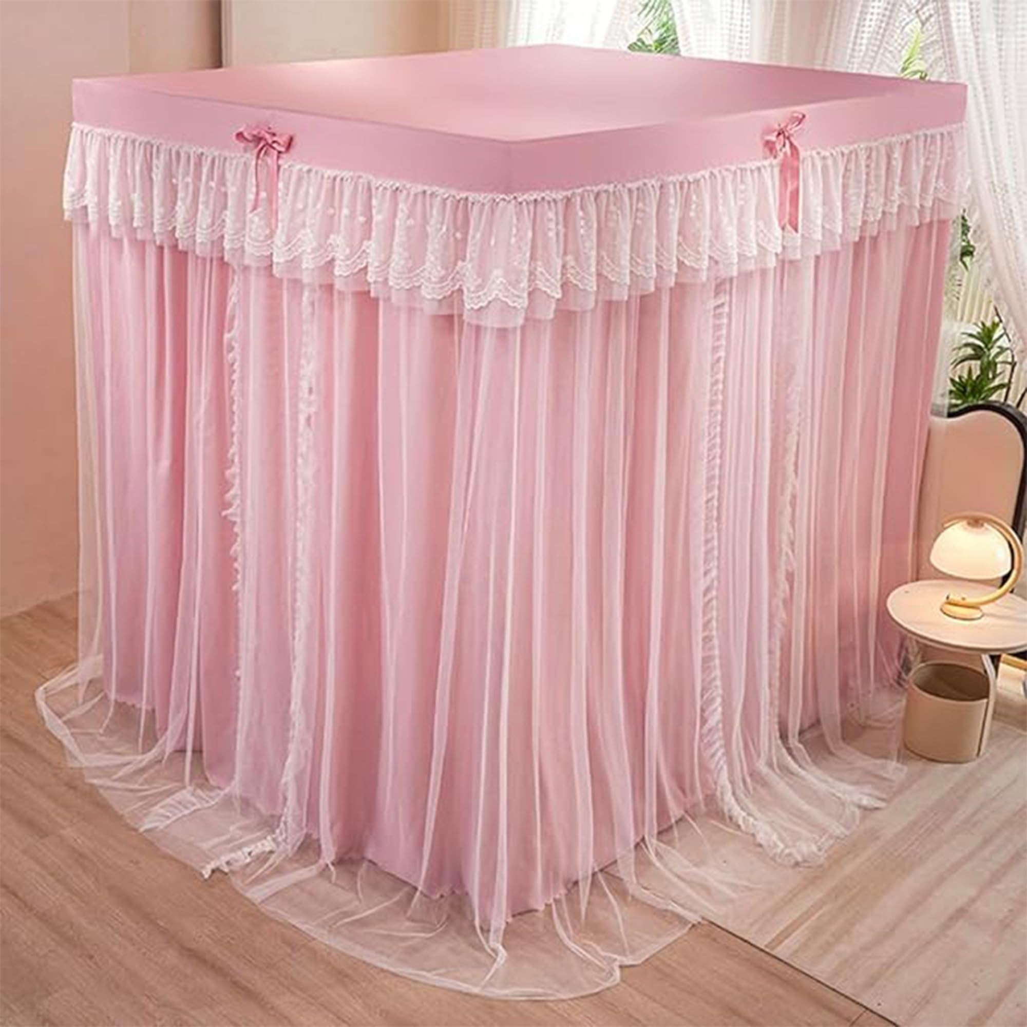 Himmelbett VorhäNge mit RüSchen, Prinzessin Canopy Bed Curtains, Drapiernetz mit 4 öFfnungen, Elegantes Moskitonetz für Mädchen und Erwachsene, Schlafzimmer, Dekoration,C,150 * 200cm* Without Stand