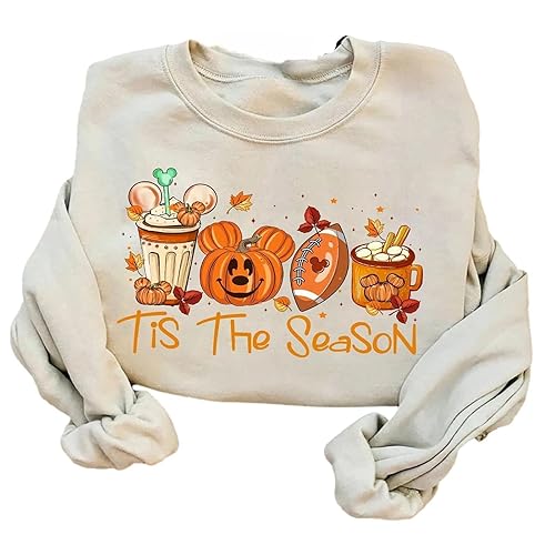 Mickey Halloween Sweatshirt For Woman Tis The Season Mickey Pumpkin Coffee Round Neck Sweater Halloween Party Gift Shirts Celebrate Halloween Party