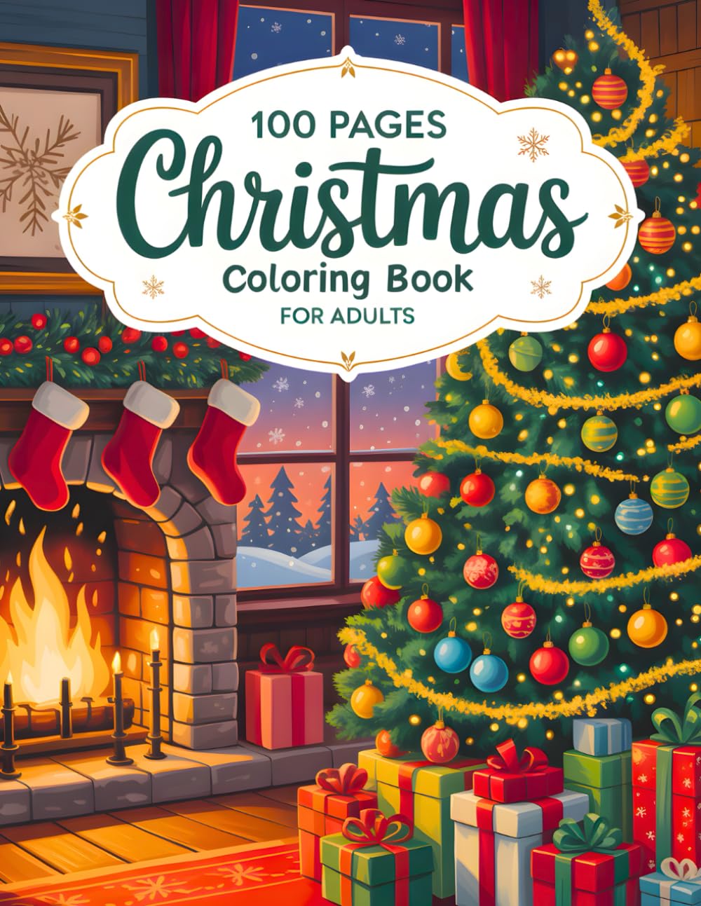 100 Pages Christmas Coloring Book For Adults: Large Print Holiday Designs with Santa, Reindeer, Wreaths, Ornaments, and Cozy Winter Scenes for Adults,