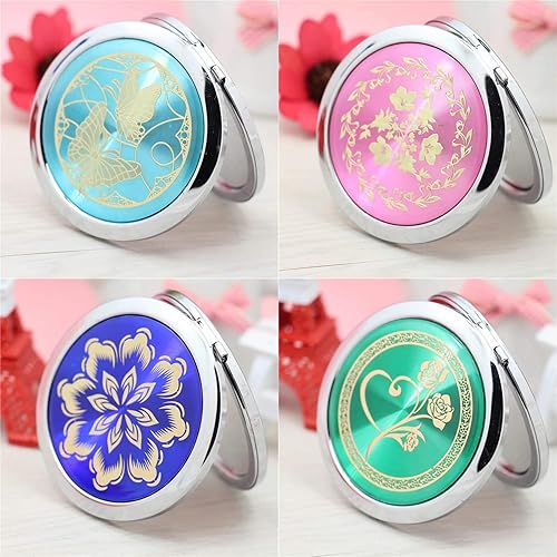 Vista 7 de HUAMULAN Espejo compacto de 4 piezas, herramienta cosmética de colores surtidos, espejo de mano de maquillaje, venas de CD, marco de metal frontal