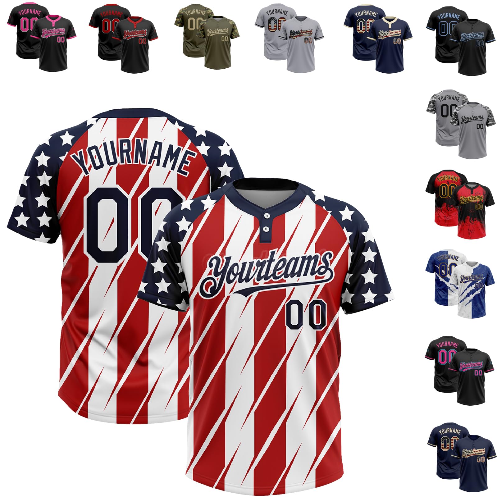 Fanscustom Personalized American Flag 3D Pattern Jersey Shirt - softball | Mubboo