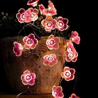 Pink Fairy Cherry Blossom Flower String Lights for Bedroom, USB Plug in ...