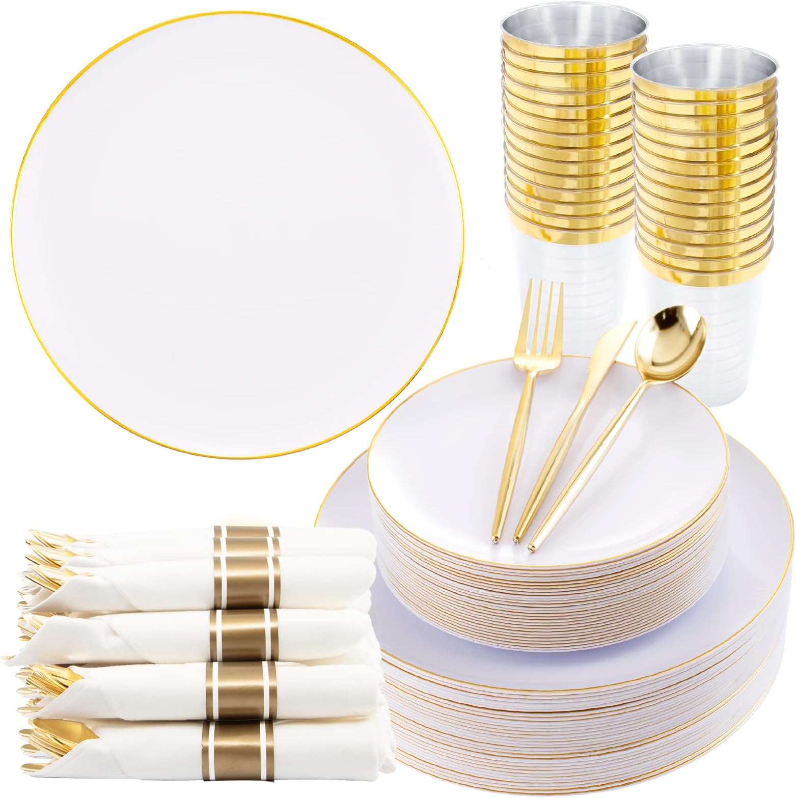 Oridom 350 Pieces Gold Plastic Dinnerware Set for 50 Guests